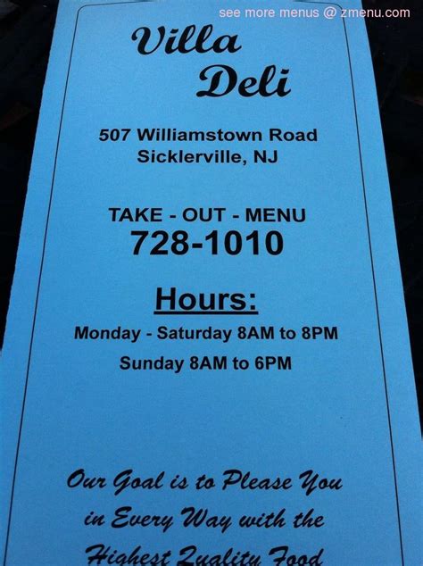 Online Menu of Villa Deli Restaurant, Sicklerville, New Jersey, 08081 - Zmenu