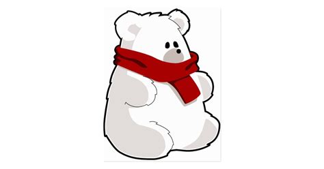 Sweet Cartoon Polar Bear In Red Scarf Postcard | Zazzle