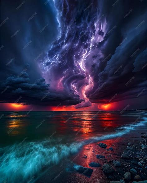 Premium Photo | A beautiful lightning storm over the ocean.