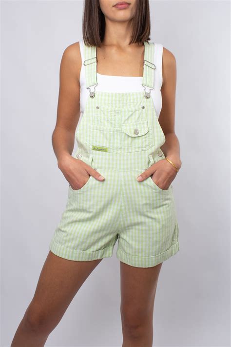 Lime Green & White Check Overalls - Size XS – MarlowVintage