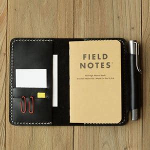 Refillable Genuine Leather Journal Cover for Pocket Size Field Notes Notebook Pen Holder Card ...