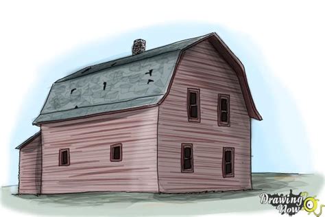 Barn House To Draw - How To Draw A Barn House And Fence Step 5 Barn Drawing Barn Painting ...