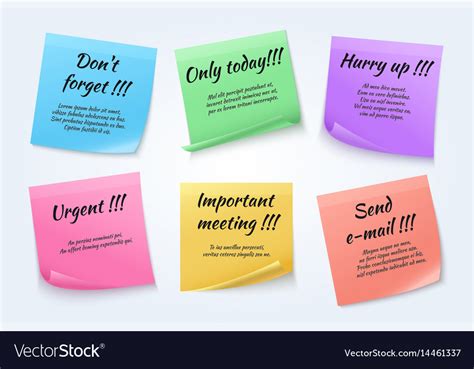 Sticky notes urgent paper memo set Royalty Free Vector Image