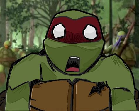 an animated image of a teenaged ninja turtle in front of a group of people