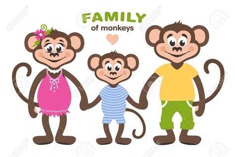 A family of three monkeys - mom, dad and son. Cartoon characters for ...