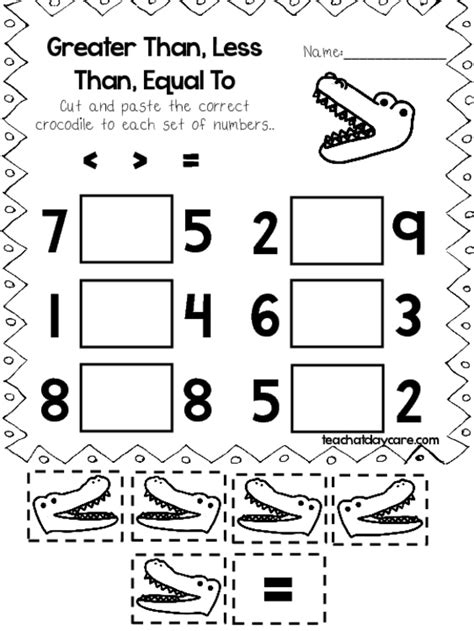 10 Greater Than, Less Than, Equal Cut and Paste the Crocodile Worksheets.