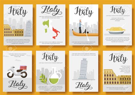 The surprising Italy Vector Brochure Cards Flat Set. Country Travel ...