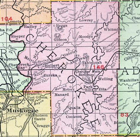 Cherokee County, Oklahoma 1911 Map, Rand McNally, Tahlequah, Hulbert ...