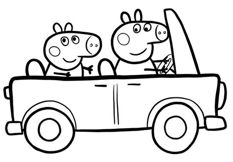 Omalovánka Prasátko Peppa Auto k vytisknutí zdarma