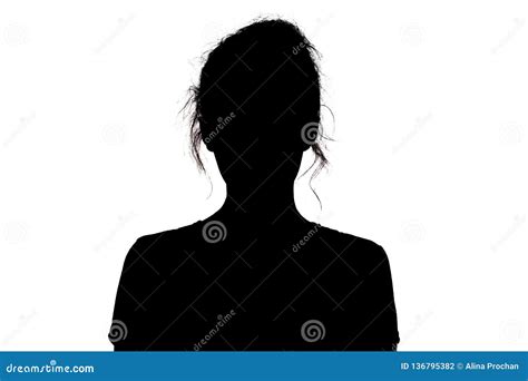 Silhouette of a Girl Confidently Looking Forward, a Young Woman`s Head with a Curl on a White ...