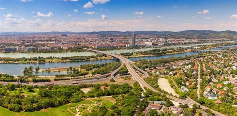 Panoramic Aerial View of Vienna City Skyline, Handelskai Office ...