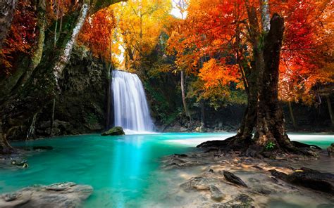 colorful, Trees, Waterfall, Nature, Tropical, Forest, Fall, Landscape, Thailand, Water ...