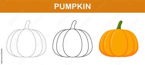 Pumpkin tracing and coloring worksheet for kids Stock Vector | Adobe Stock