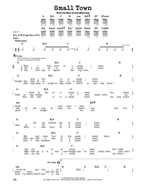 Small Town by John Mellencamp - Guitar Lead Sheet - Guitar Instructor