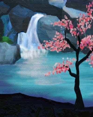 Hey! Check out Cherry Blossom Waterfall at The Hotel Majestic - Paint Nite | Waterfall painting ...