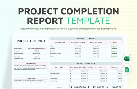 Project Closure Report Template in Excel, Google Sheets - Download ...