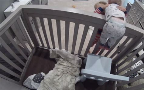 Genius child helps baby escape from crib in funny CCTV video | Daily Star