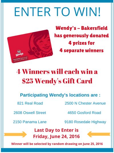 Enter to Win – $25 Wendy’s Gift Card | Kern Value Card