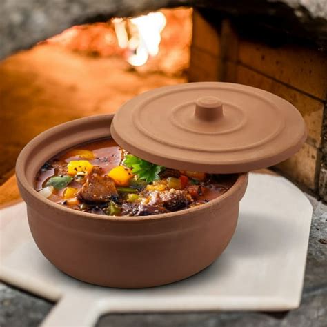 Cooking Pottery Pot with Lid, Twice Baked Sturdy Portuguese Terracotta Clay Roaster, Stove Top ...