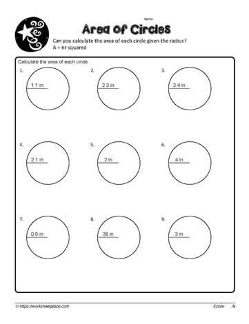 Area of a Circle in Worksheets