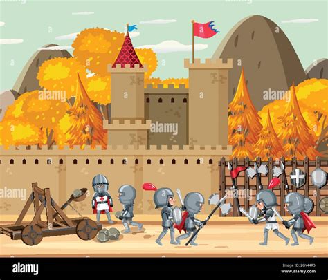 Medieval war cartoon scene illustration Stock Vector Image & Art - Alamy