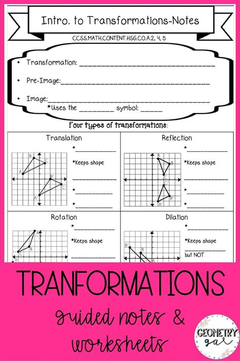 Geometry Transformations Worksheet Answers Geometry Transformations Guided Notes and Worksheets ...