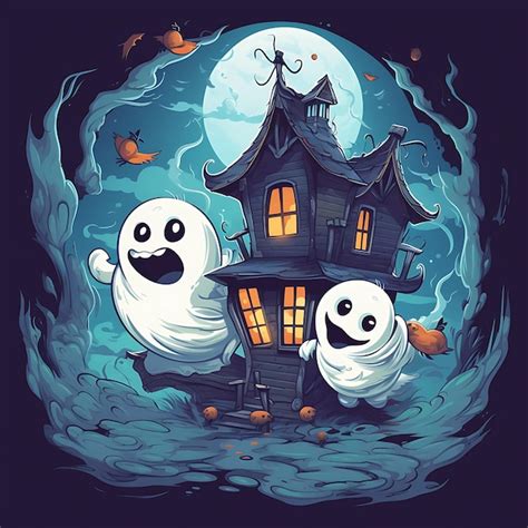 Premium AI Image | two little ghosts flying through a old and spooky house in style of pixar ...