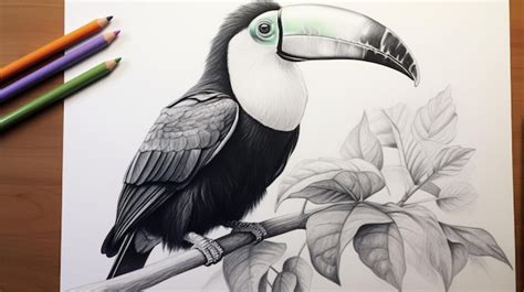 Premium AI Image | Hyperrealistic Toucan Drawing With Sketching Pencils