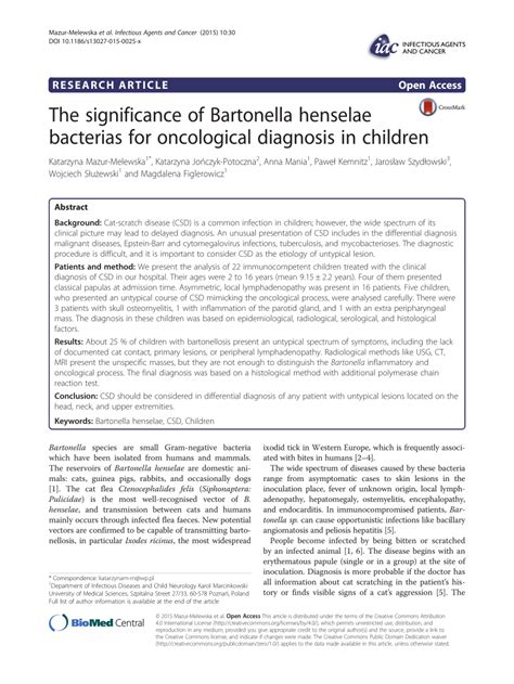 (PDF) The significance of Bartonella henselae bacterias for oncological diagnosis in children