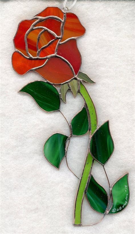 Stained Glass Flower, ROSE Red SUNCATCHER (R042) picclick.com Stained Glass Paint, Stained Glass ...