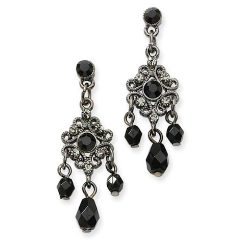 Black-plated Faceted Jet and Black Crystal Chandelier Post Earrings BF152