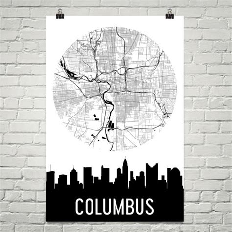 Columbus Skyline Silhouette Art Prints – Modern Map Art