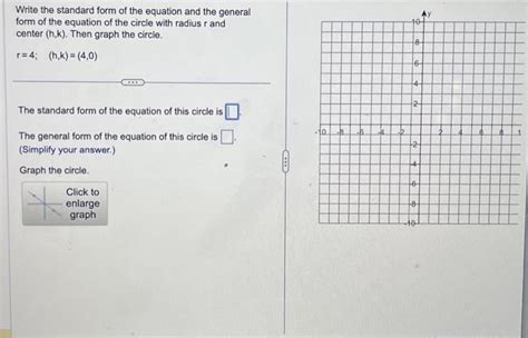 Solved Write the standard form of the equation and the | Chegg.com