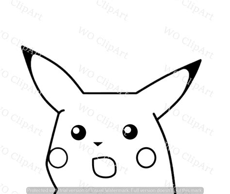 Surprised Pikachu black and White Clipart - Etsy