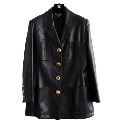 Chanel Vintage Fall 1992 Black Quilted Gold Cc Leather Jacket | Chanel ...