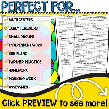 Numerical Patterns Worksheets - 3rd Grade Color by Number Activity