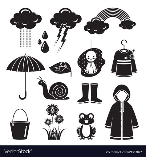 Rainy season icons set monochrome Royalty Free Vector Image