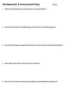 The Dawes Act Reading Summary and Questions by Taylor Social Studies Store