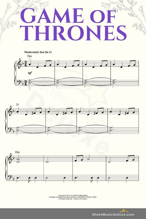 Game of Thrones Theme Song - Easy Piano PDF Download | Piano sheet ...