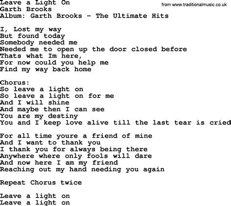 Leave A Light On, by Garth Brooks - lyrics