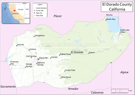 El Dorado County Map, California, USA | Towns and Cities in El Dorado County, Facts & Overview