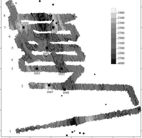 Bathymetric map of the studied survey area. The map is based on the... | Download Scientific Diagram