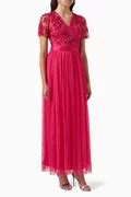 Buy Maya Pink Floral Sequin-embellished Maxi Dress in Tulle Online for ...