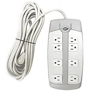 POWER FIRST 25 ft. Surge Protector Outlet Strip, White; No. of Total Outlets: 8 - 52NY53|52NY53 ...