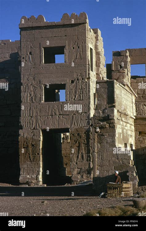 EGYPT: MEDINET HABU. /nA view of the migdol tower at the entrance to the mortuary temple of ...