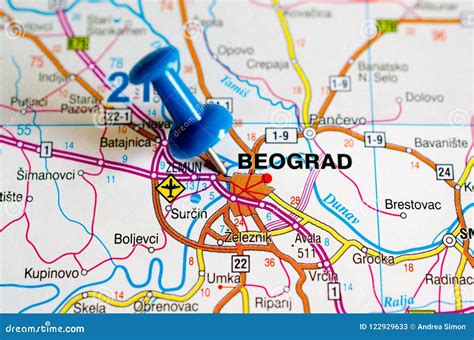 Belgrade on map stock image. Image of harbour, push - 122929633