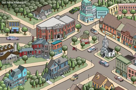 An illustrated map of Stars Hollow : r/GilmoreGirls