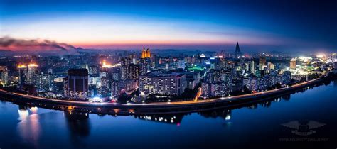 Pyongyang at night. [1798x800] | Pyongyang, North korea, World cities