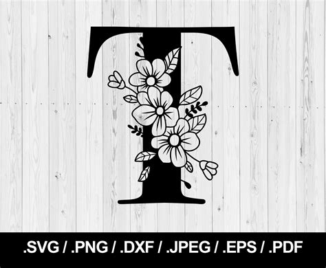 Flower Letter T. Floral Letter SVG PNG JPEG eps ai pdf and | Etsy