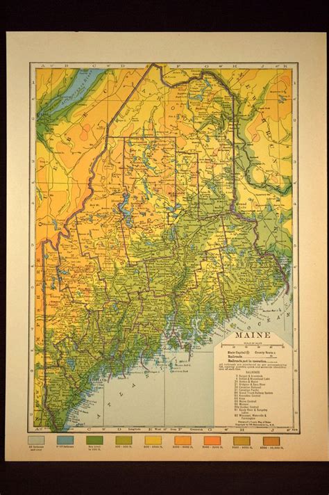 a large map of the state of maine with roads and major cities on it's sides